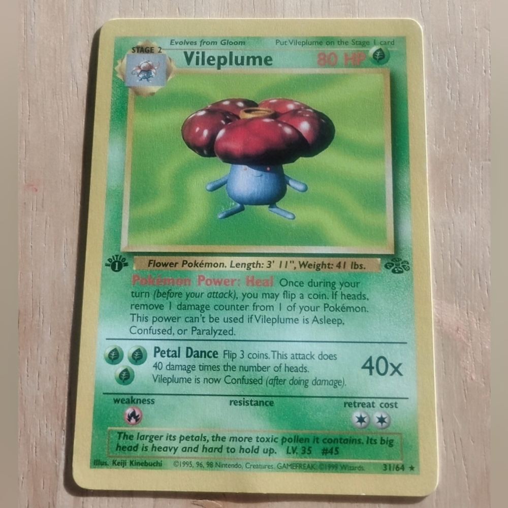 LP WOTC 1999 1st Edition Non Holo Vileplume 31/64 Jungle Set Pokemon Card
